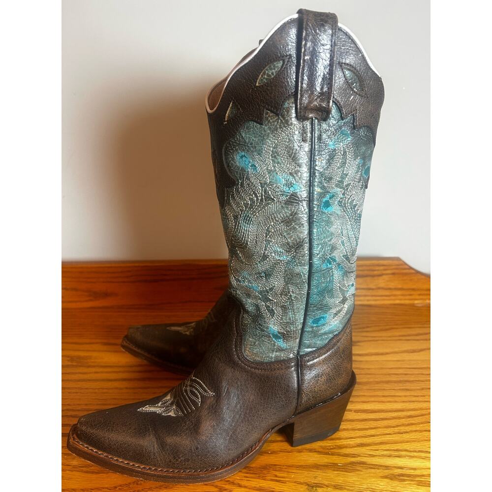 Reyme Coygirl Boots Size 6.5 Pointed Toe 822265499 Turquoise brown
